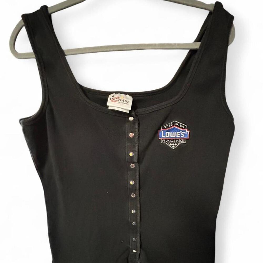 XL Black y2k ribbed Nascar Lowe’s Racing tank top w faux pearl snaps
